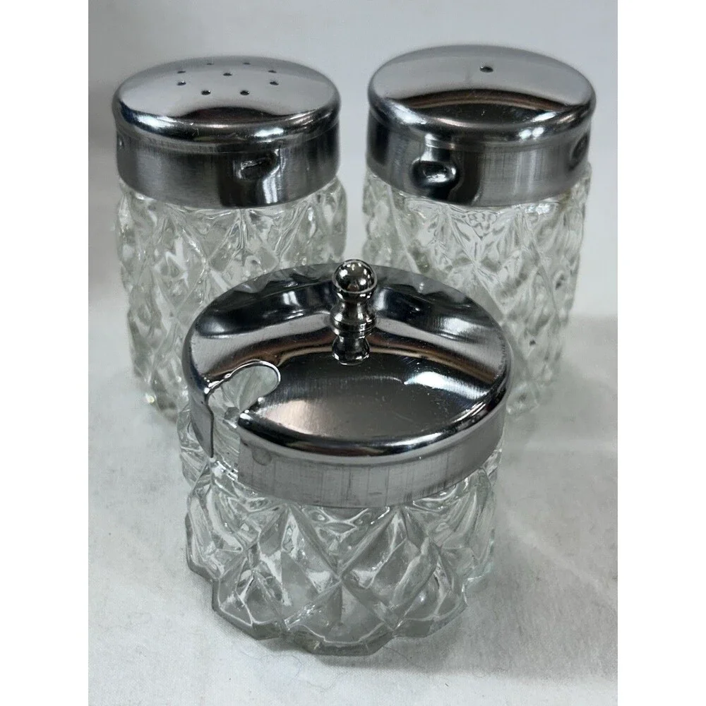 Vintage Rosewood Glass Condiment Jars Set Salt Pepper Sugar Jam Lidded